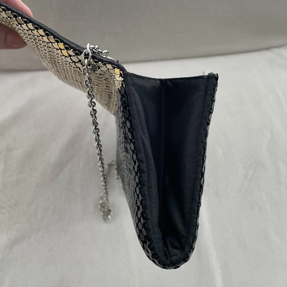 NWOT! Jessica McClintock Silver & Black Metal Mesh Evening Bag with Chain - Picture 6 of 12